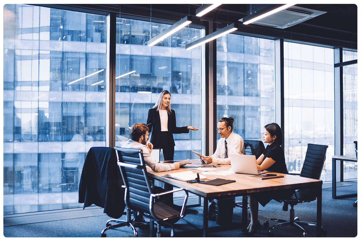 Four people in a meeting